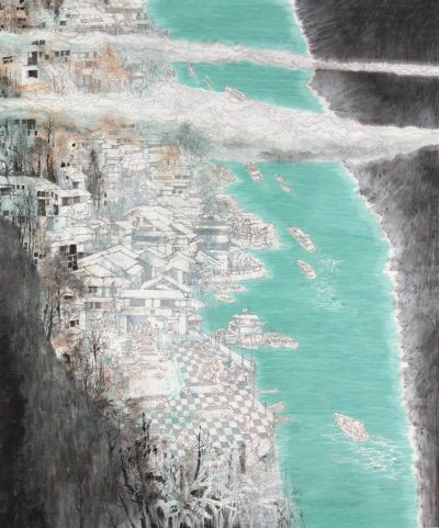 《龚滩春至》 230x193cm  纸本设色
